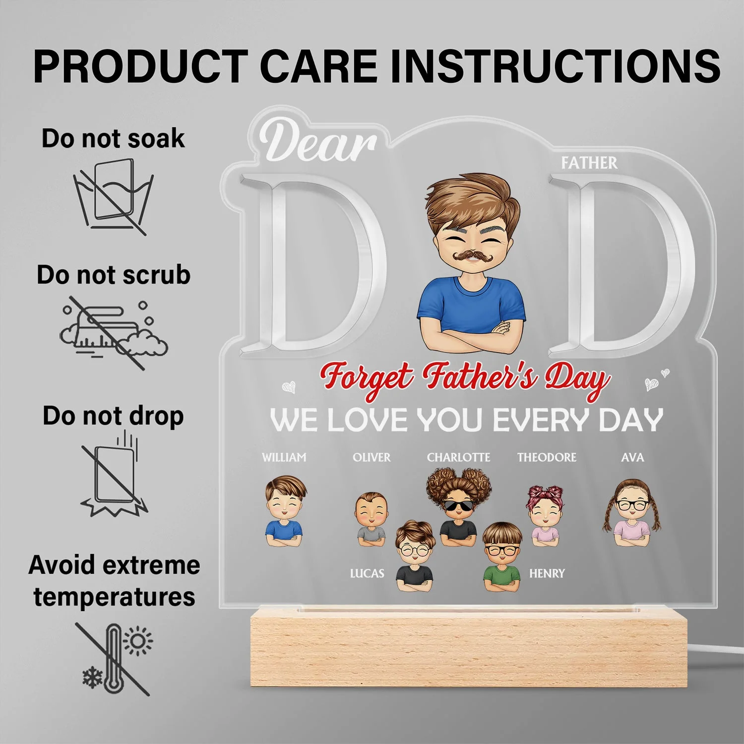Dad We Love You Every Day - Birthday Gift For Father, Grandpa, Family - Personalized Custom 3D Led Light Wooden Base - Image 6