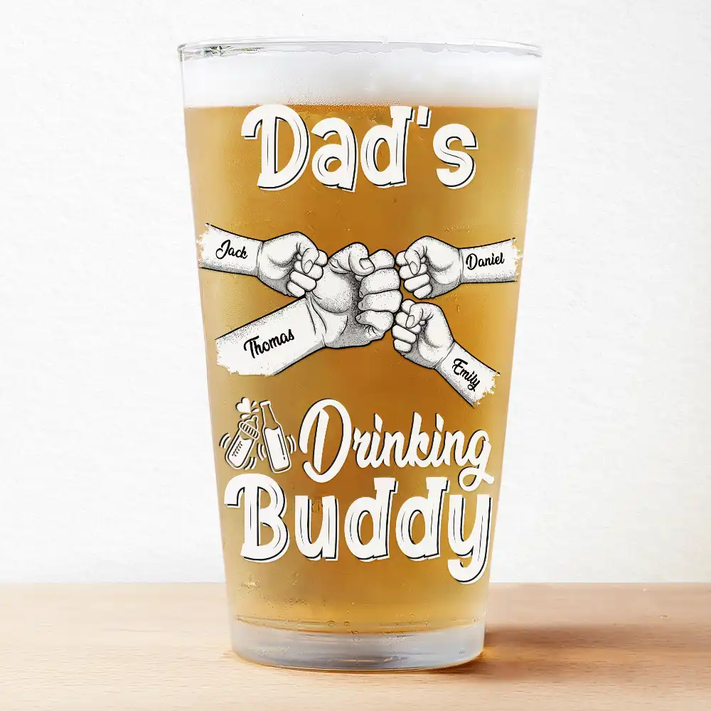 Daddy Drinking Buddy Funny Baby And Dad - Personalized Beer Glass - Image 2