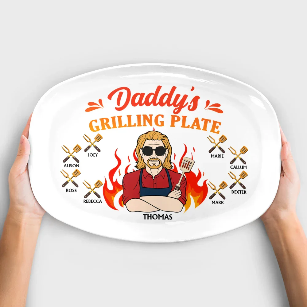 Daddy Grilling Plate Fire Cartoon - Personalized Plate - Image 4