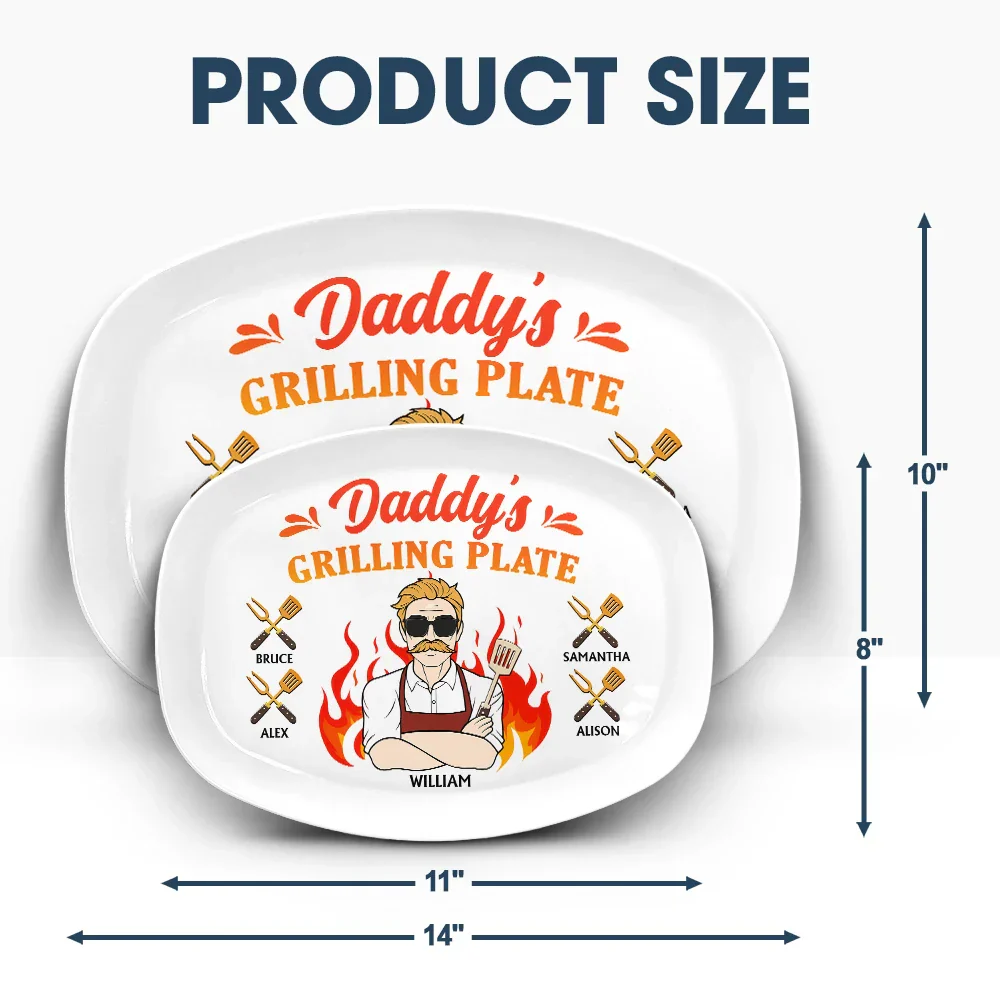 Daddy Grilling Plate Fire Cartoon - Personalized Plate - Image 5