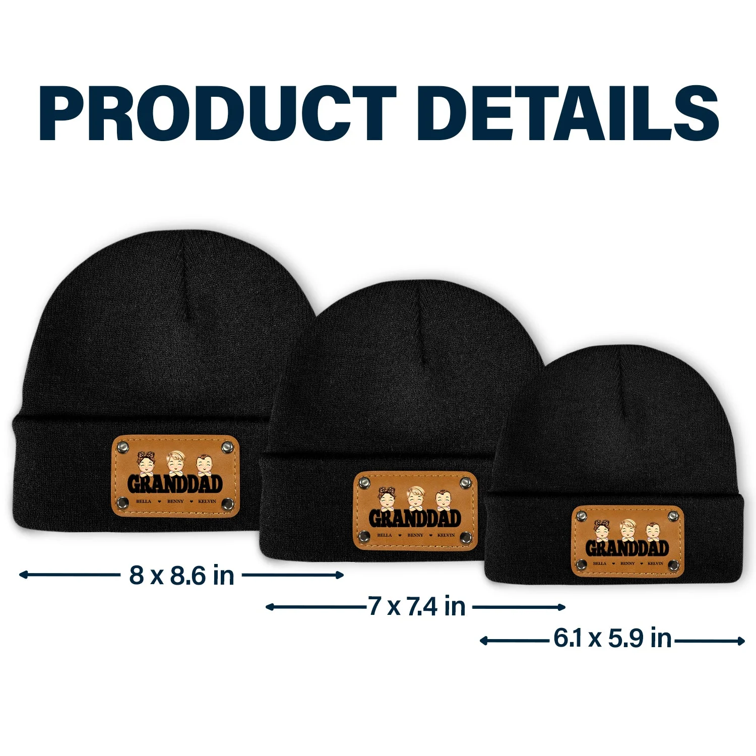 Daddy Papa - Gift For Father, Grandpa - Personalized Beanie With Leather Patch - Image 6