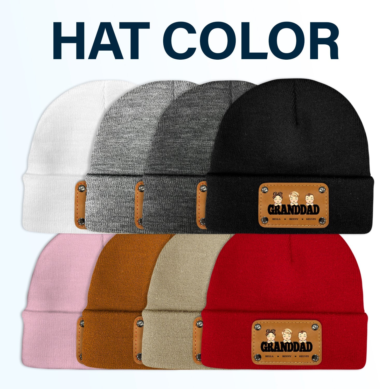 Daddy Papa - Gift For Father, Grandpa - Personalized Beanie With Leather Patch - Image 7