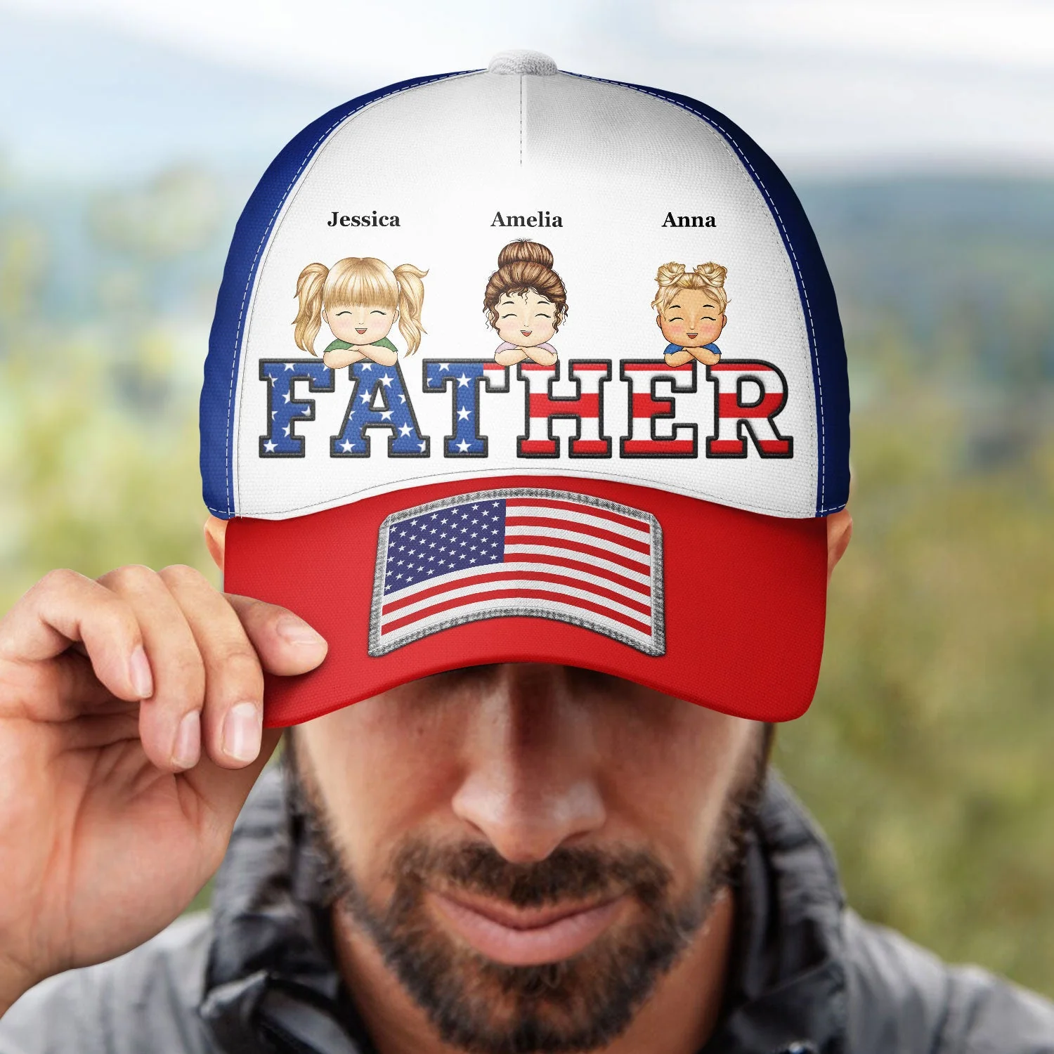 Daddy Papa Stars And Stripes - Gift For Father, Grandpa, Grandfather - Personalized Classic Cap - Image 4