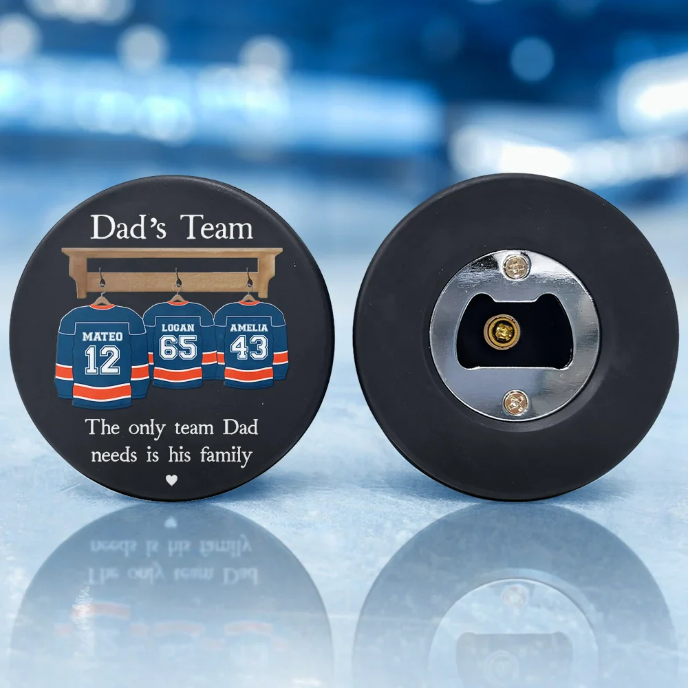 Daddy's Dream Team - Personalized Hockey Puck Bottle Opener - Image 3