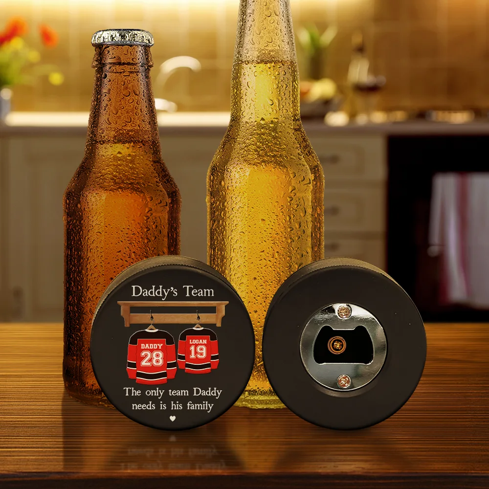 Daddy's Dream Team - Personalized Hockey Puck Bottle Opener - Image 5