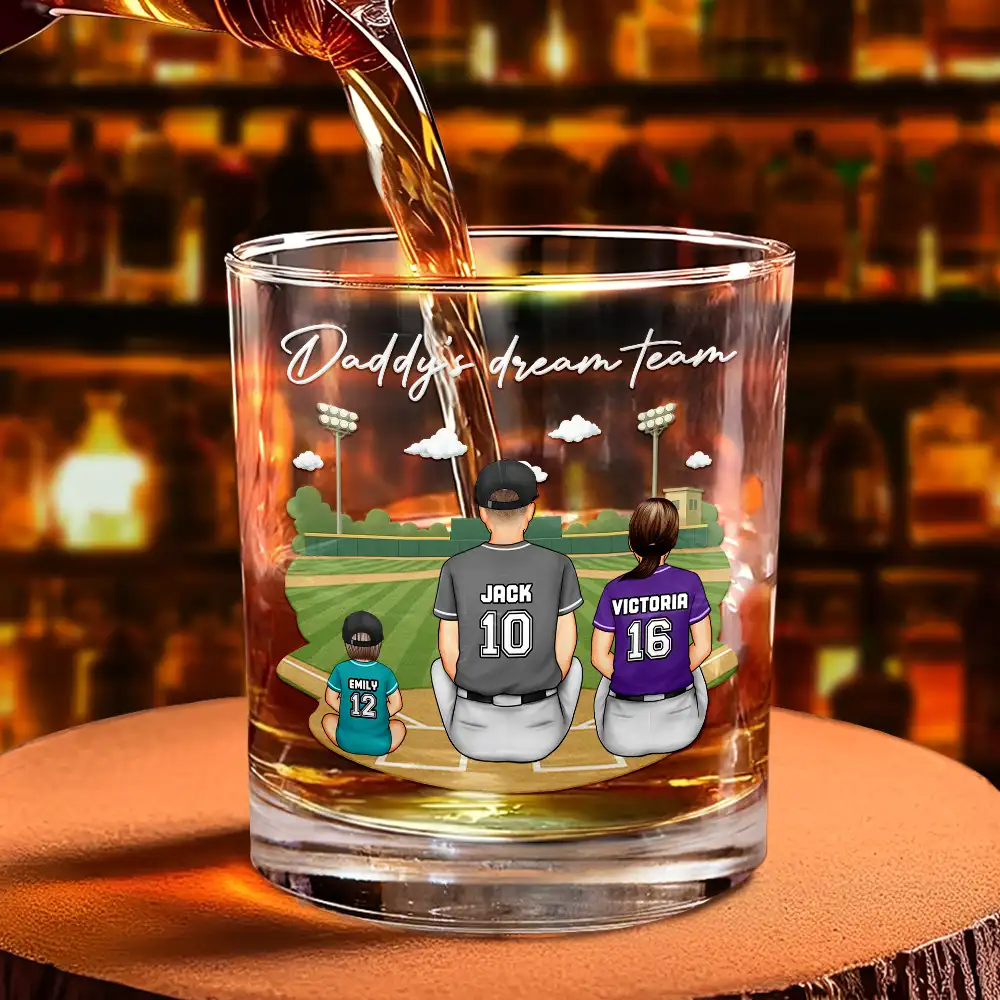 Daddy's Dream Team - Personalized Whiskey Glass - Image 4