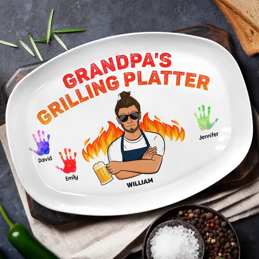 Daddy's Grilling Platter - Gift For Dad, Father, Grandfather, Grandpa - Personalized Plate - Image 2