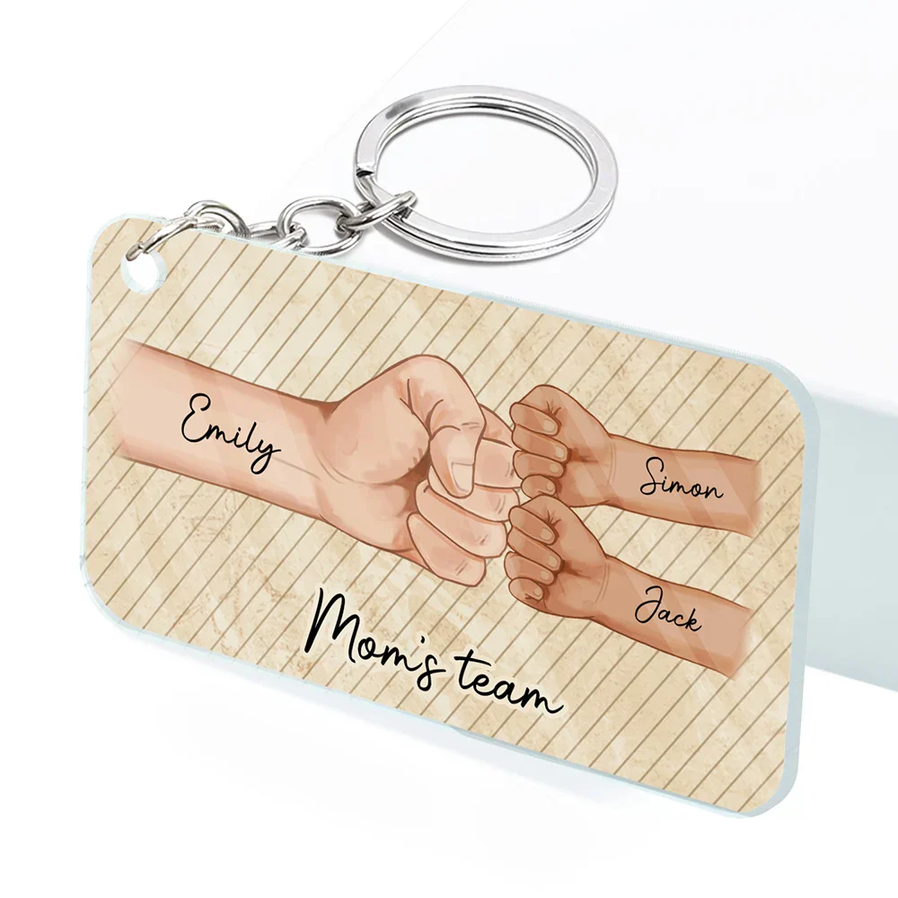 Daddy's Team Hand Punch - Personalized Acrylic Keychain - Image 2