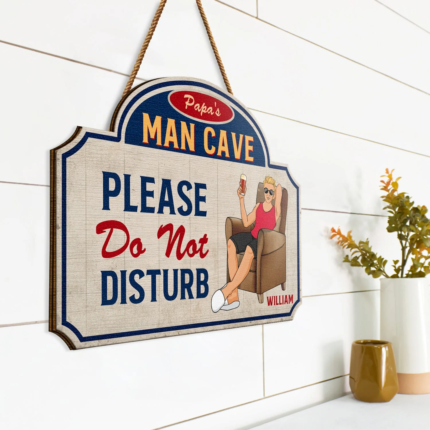 Dad's Man Cave - Home Decor For Father - Personalized Custom Shaped Wood Sign - Image 2