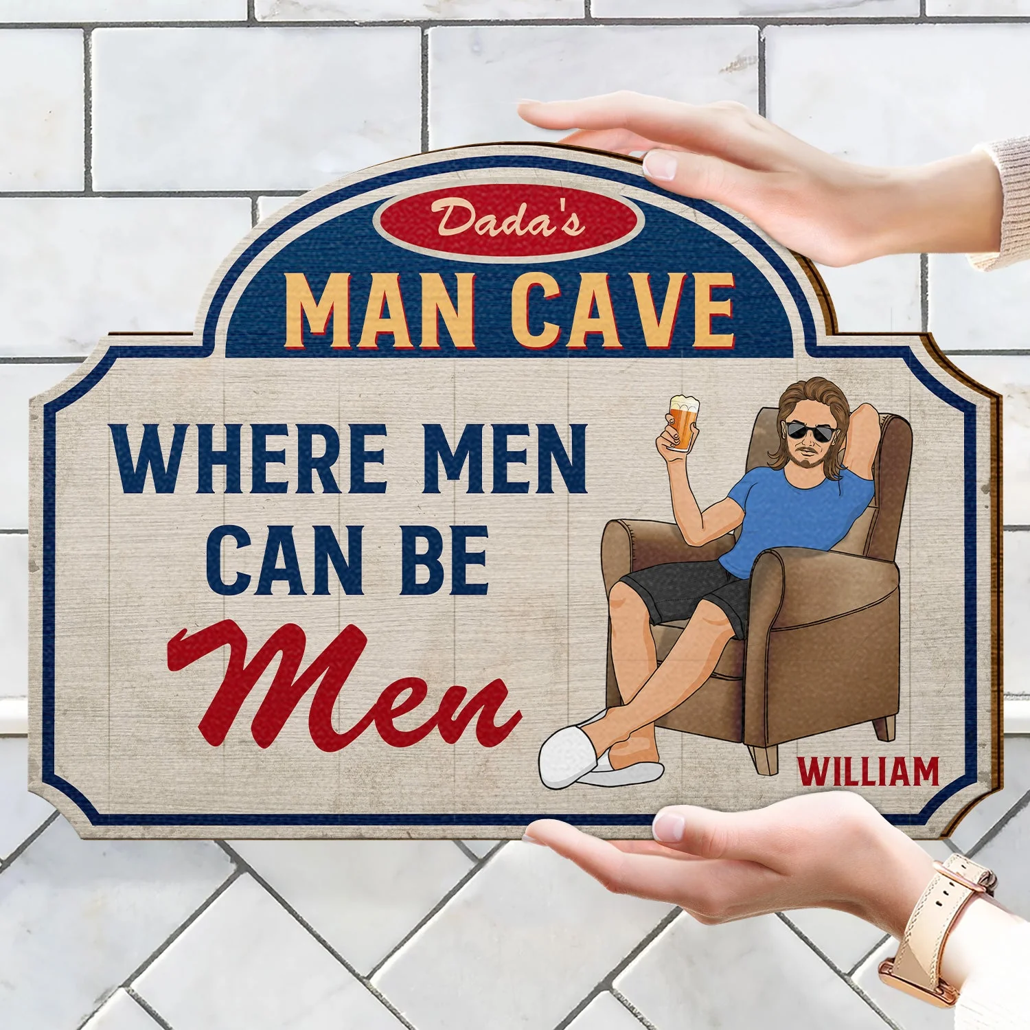 Dad's Man Cave - Home Decor For Father - Personalized Custom Shaped Wood Sign - Image 4