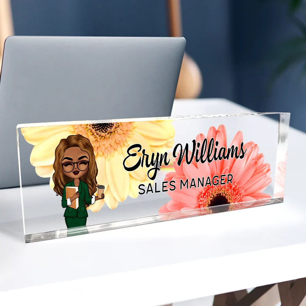 Daisy Flowers Woman Man Office - Personalized Desk Name Plate - Image 2