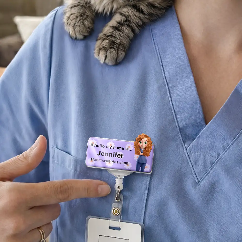 Daisy Pattern Nurse Hello My Name Is - Personalized Badge Reel - Image 2