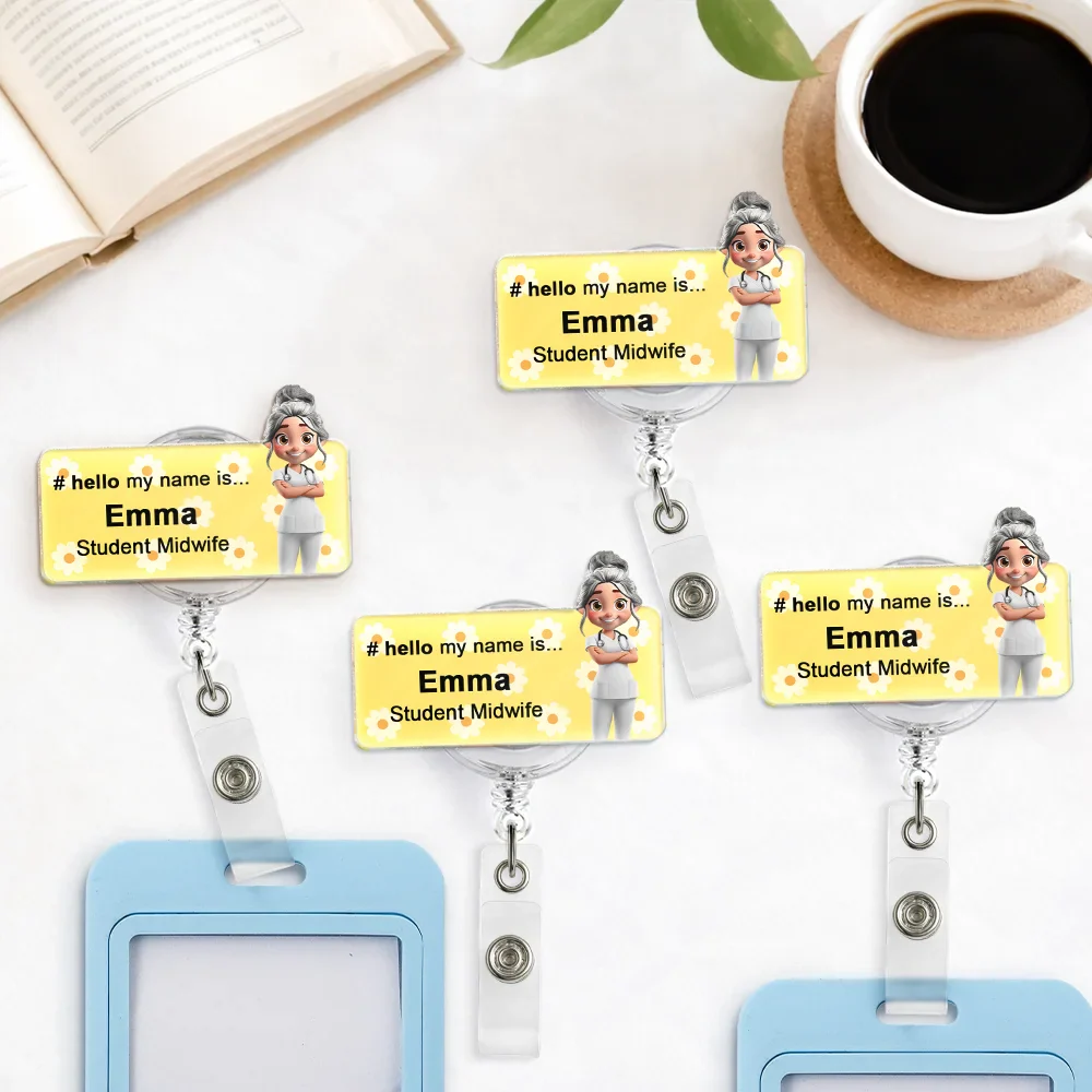 Daisy Pattern Nurse Hello My Name Is - Personalized Badge Reel - Image 4