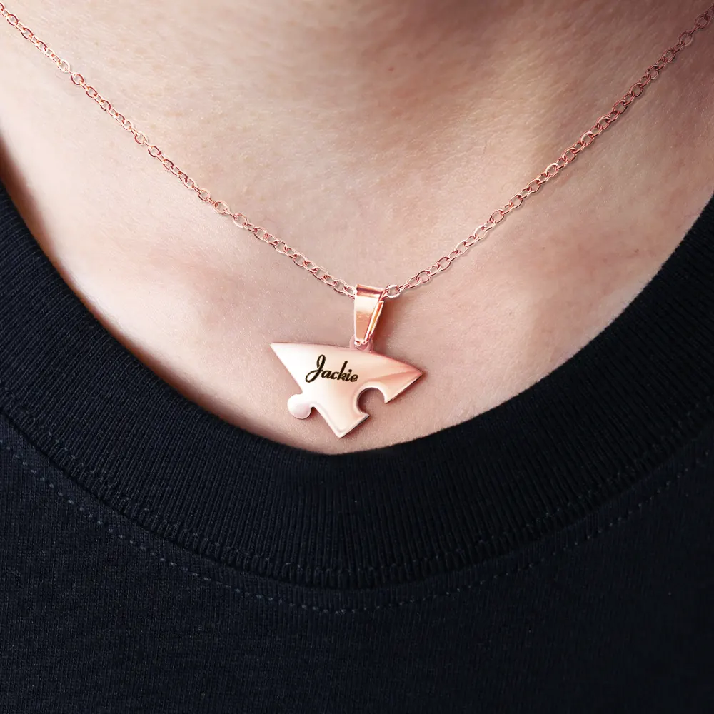 Daughter Mom You Are The Piece That Hold Us Together - Personalized Heart Puzzle Necklace Set - Image 3