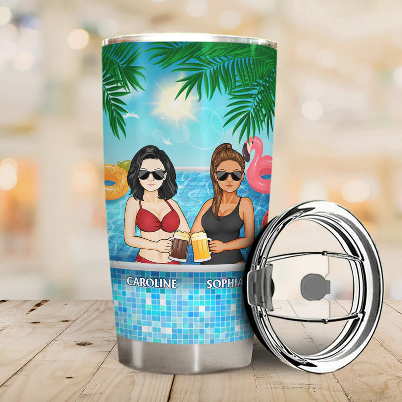Day Drinking At The Pool Is Our Happy Place - Summer Gift For Couple - Personalized Custom Tumbler - Image 2
