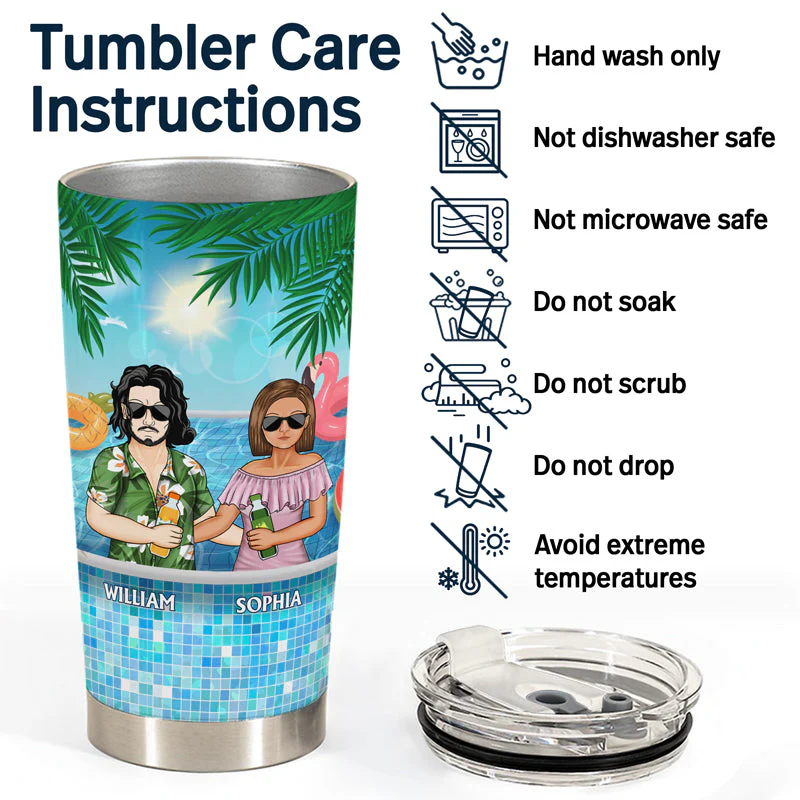 Day Drinking At The Pool Is Our Happy Place - Summer Gift For Couple - Personalized Custom Tumbler - Image 5