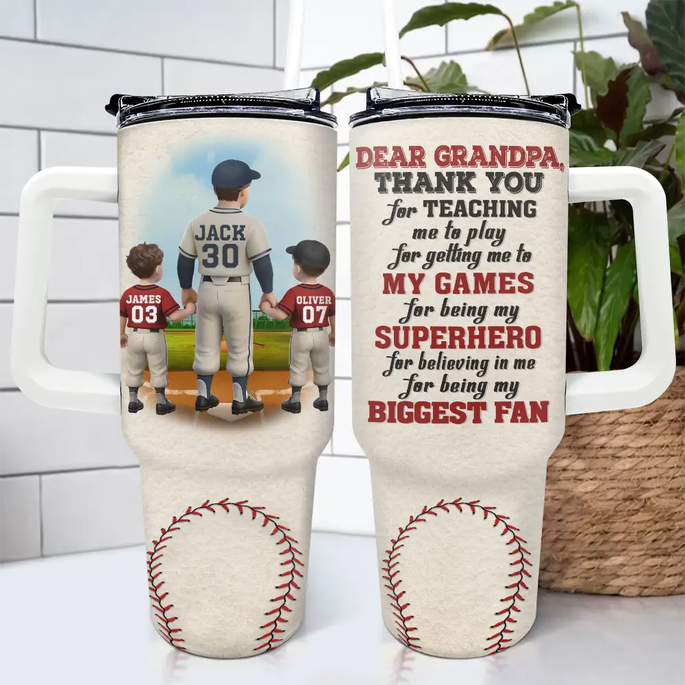 Dear Baseball Dad Thank You For Teaching Me - Personalized 40oz Tumbler With Straw - Image 4