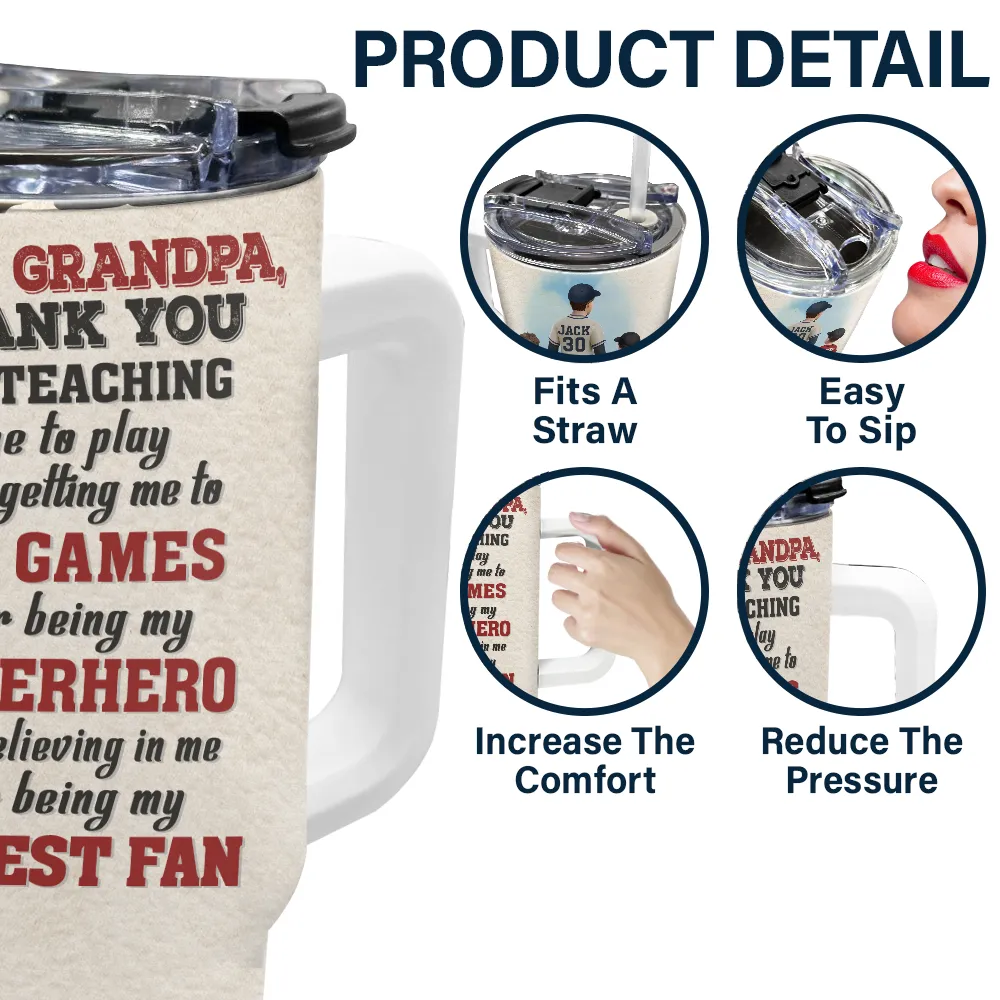 Dear Baseball Dad Thank You For Teaching Me - Personalized 40oz Tumbler With Straw - Image 5