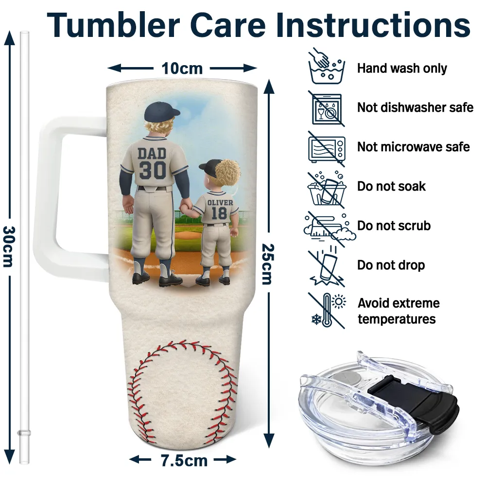 Dear Baseball Dad Thank You For Teaching Me - Personalized 40oz Tumbler With Straw - Image 6