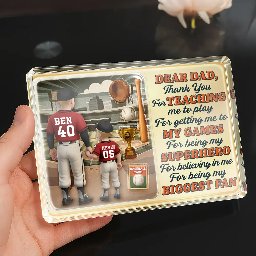 Dear Baseball Dad Thank You For Teaching Me - Personalized Custom Shaped Acrylic Plaque - Image 2