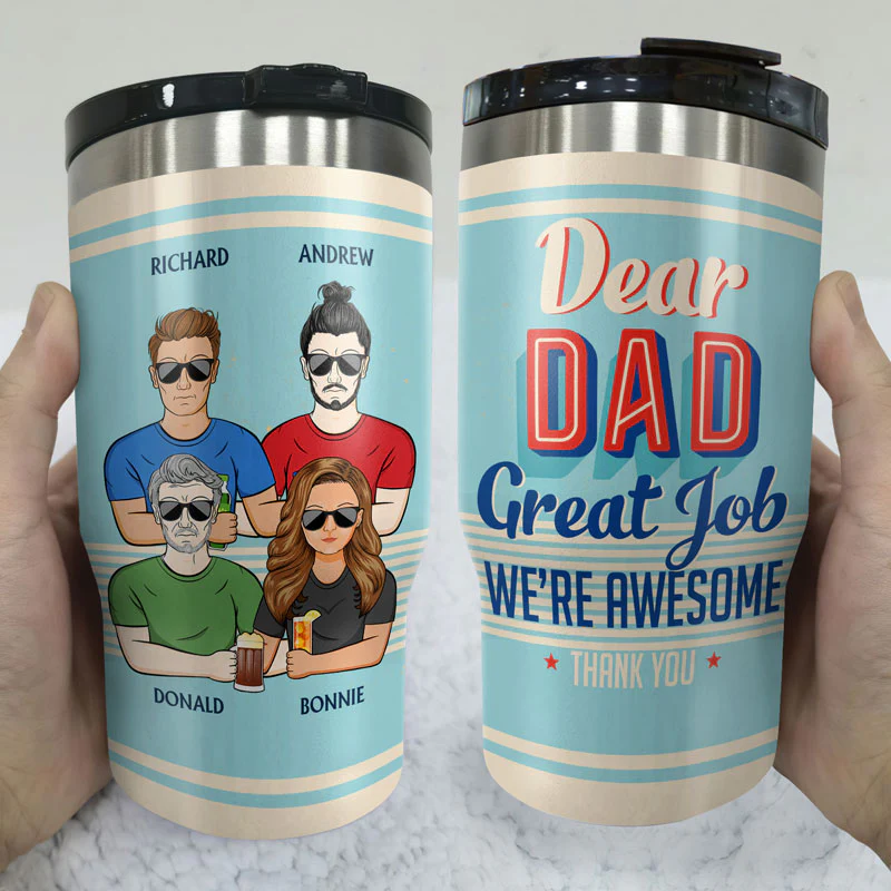 Dear Dad Great Job I'm Awesome Thank You Retro - Father Gift - Personalized Custom Triple 3 In 1 Can Cooler - Image 3