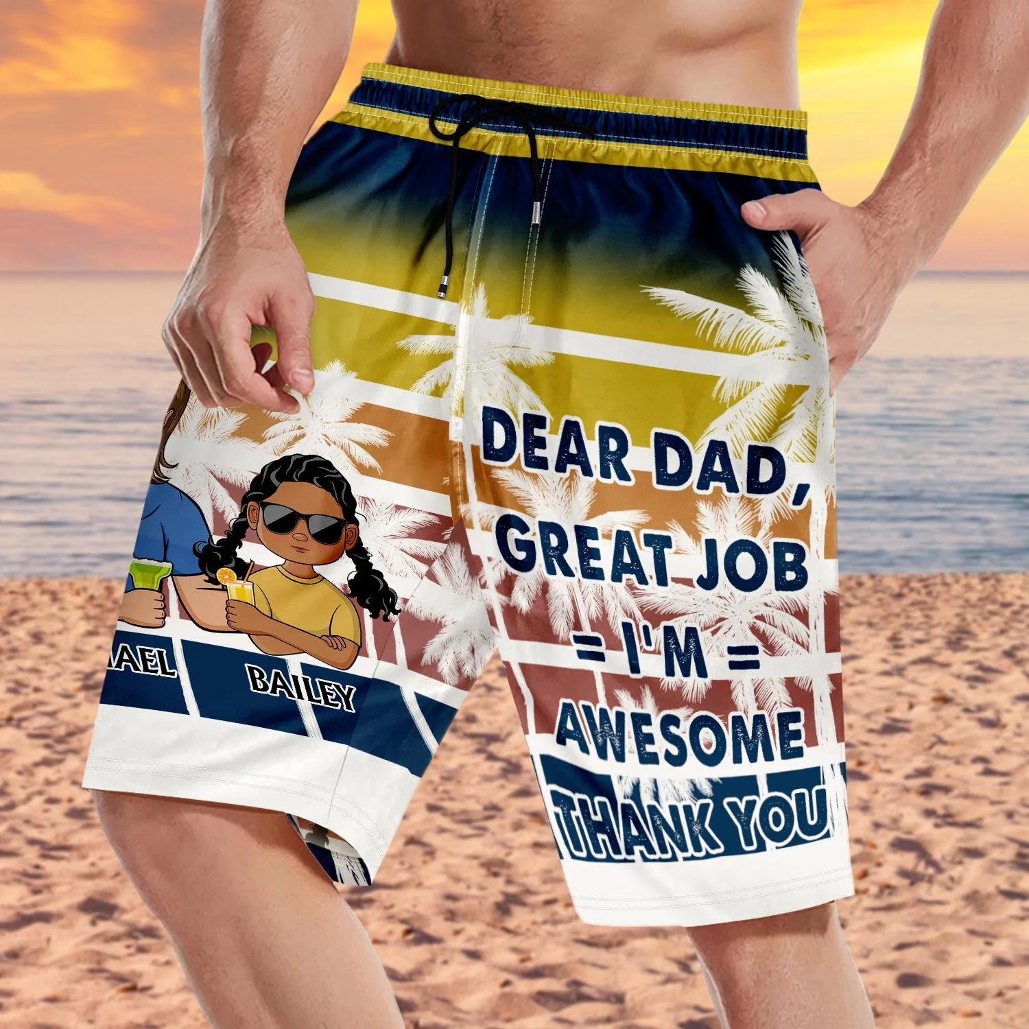 Dear Dad Great Job Thank You Young - Birthday, Loving Gift For Father, Grandpa, Grandfather - Personalized Custom Unisex Beach Shorts - Image 3