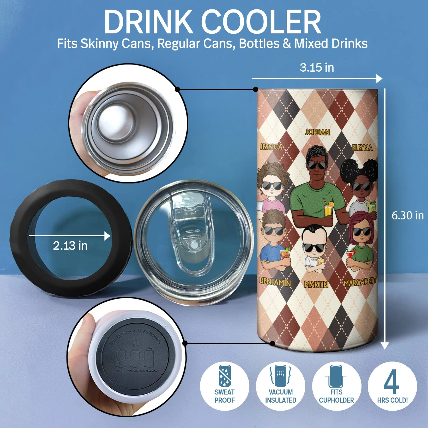 Dear Dad Great Job We're Awesome Thank You Young Argyle Pattern - Birthday, Loving Gift For Father, Grandpa, Grandfather - Personalized Custom 4 In 1 Can Cooler Tumbler - Image 4