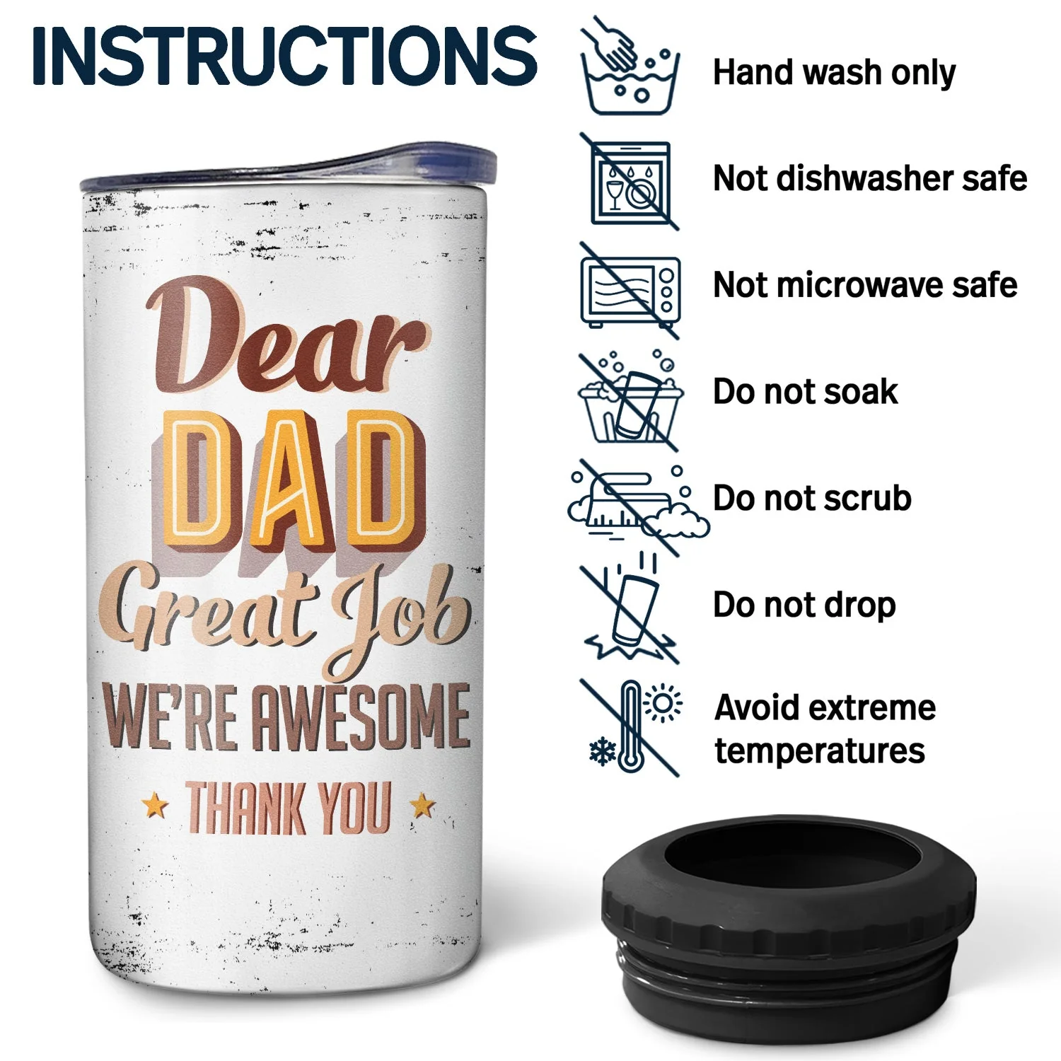 Dear Dad Great Job We're Awesome Thank You Young Argyle Pattern - Birthday, Loving Gift For Father, Grandpa, Grandfather - Personalized Custom 4 In 1 Can Cooler Tumbler - Image 5
