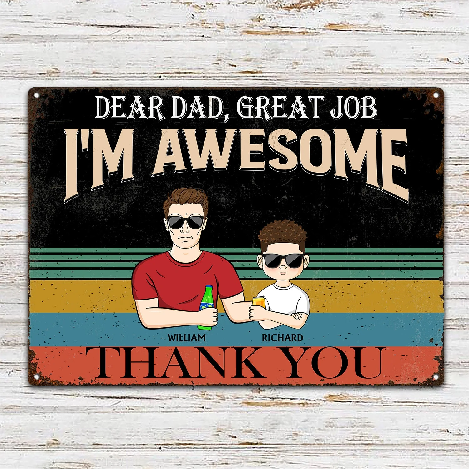 Dear Dad Great Job We're Awesome Thank You Young - Birthday, Loving Gift For Dad, Father, Grandpa, Grandfather - Personalized Custom Classic Metal Signs - Image 2