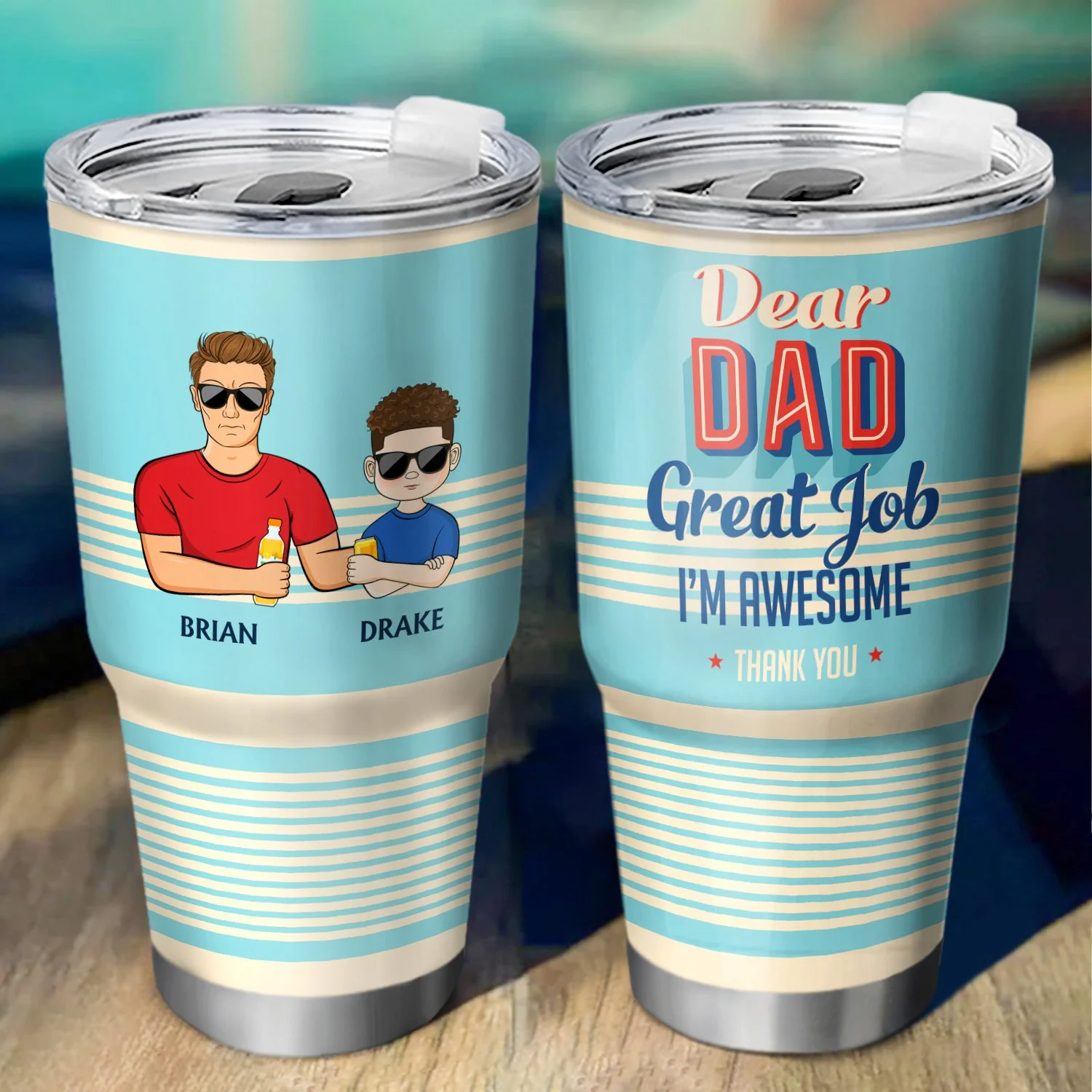 Dear Dad Great Job We're Awesome Thank You Young - Birthday, Loving Gift For Father, Grandpa, Grandfather - Personalized Custom 30 Oz Tumbler - Image 2