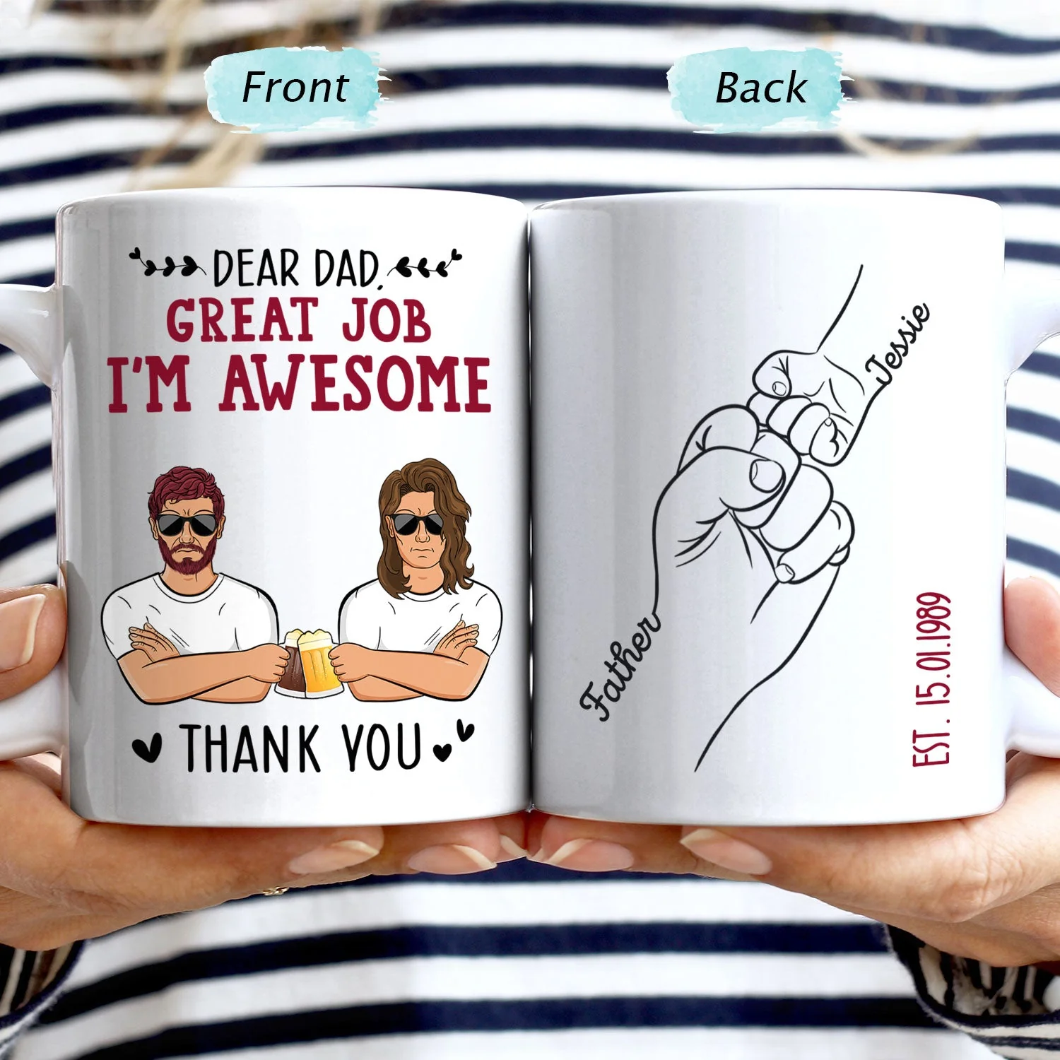 Dear Dad, Mom Great Job - Birthday, Loving Gift For Mother, Grandma, Grandmother, Father, Grandpa, Grandfather - Personalized Custom Mug - Image 2