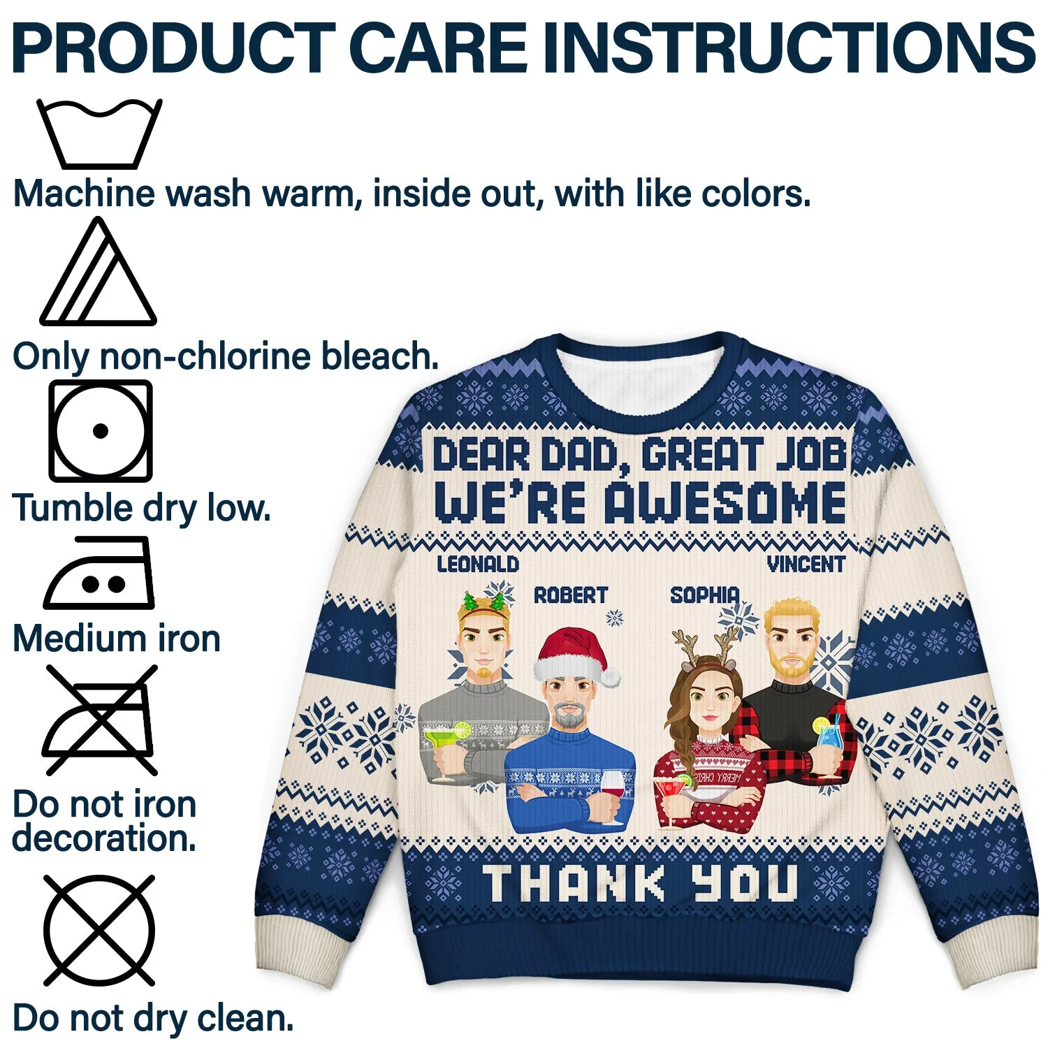 Dear Dad, Mom Great Job We Are Awesome Flat Art - Christmas, Funny Gift For Father, Mother, Grandpa, Grandma - Personalized Unisex Ugly Sweater - Image 7