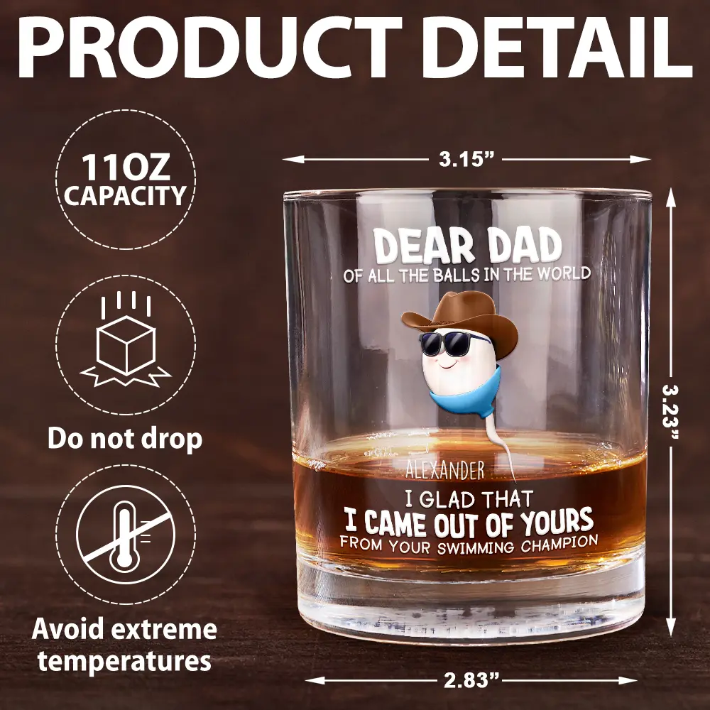 Dear Dad Of All The Balls In The World - Personalized Whiskey Glass - Image 5