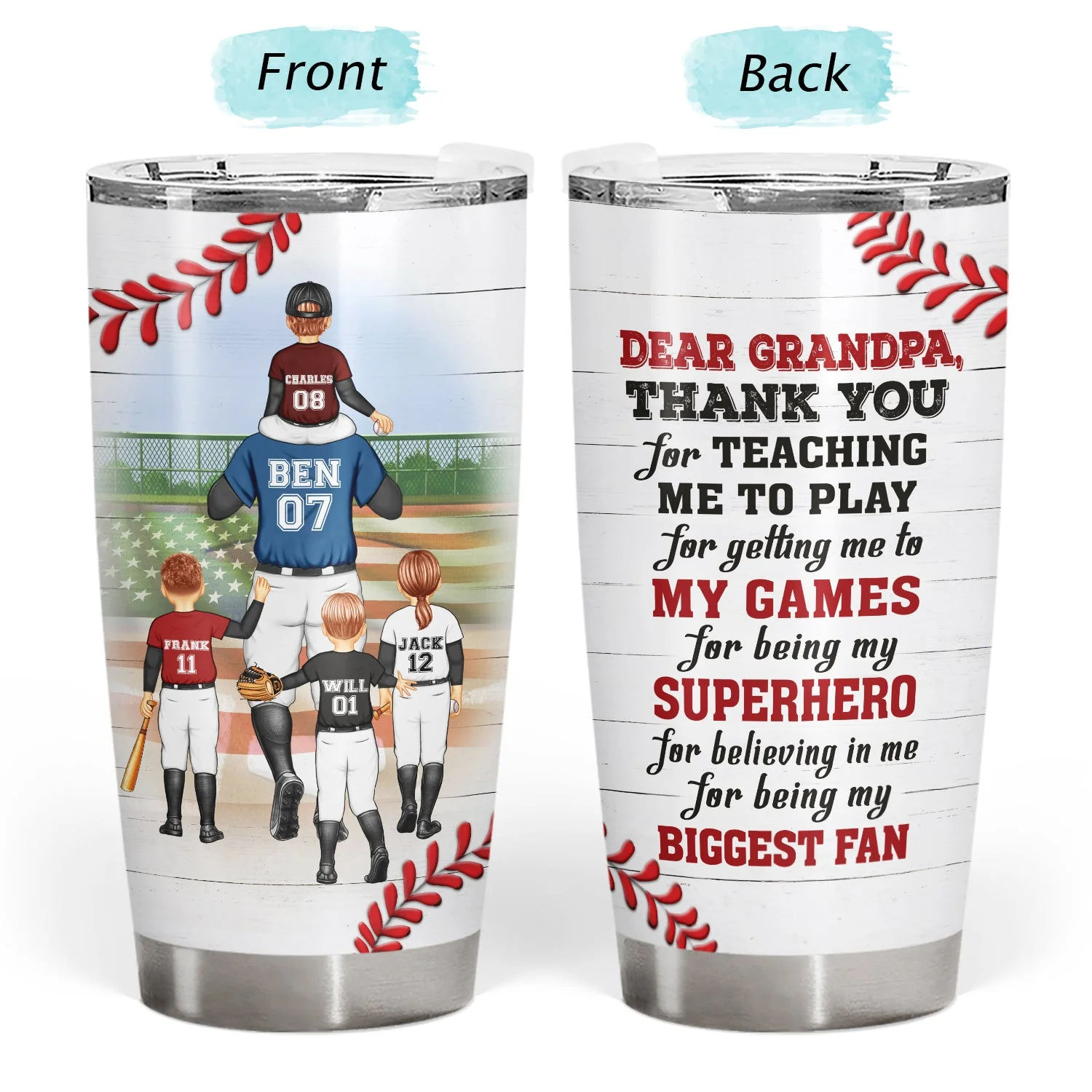 Dear Dad Thank You For Teaching Me - Birthday, Loving Gift For Baseball, Softball Fan, Father - Personalized Tumbler - Image 3
