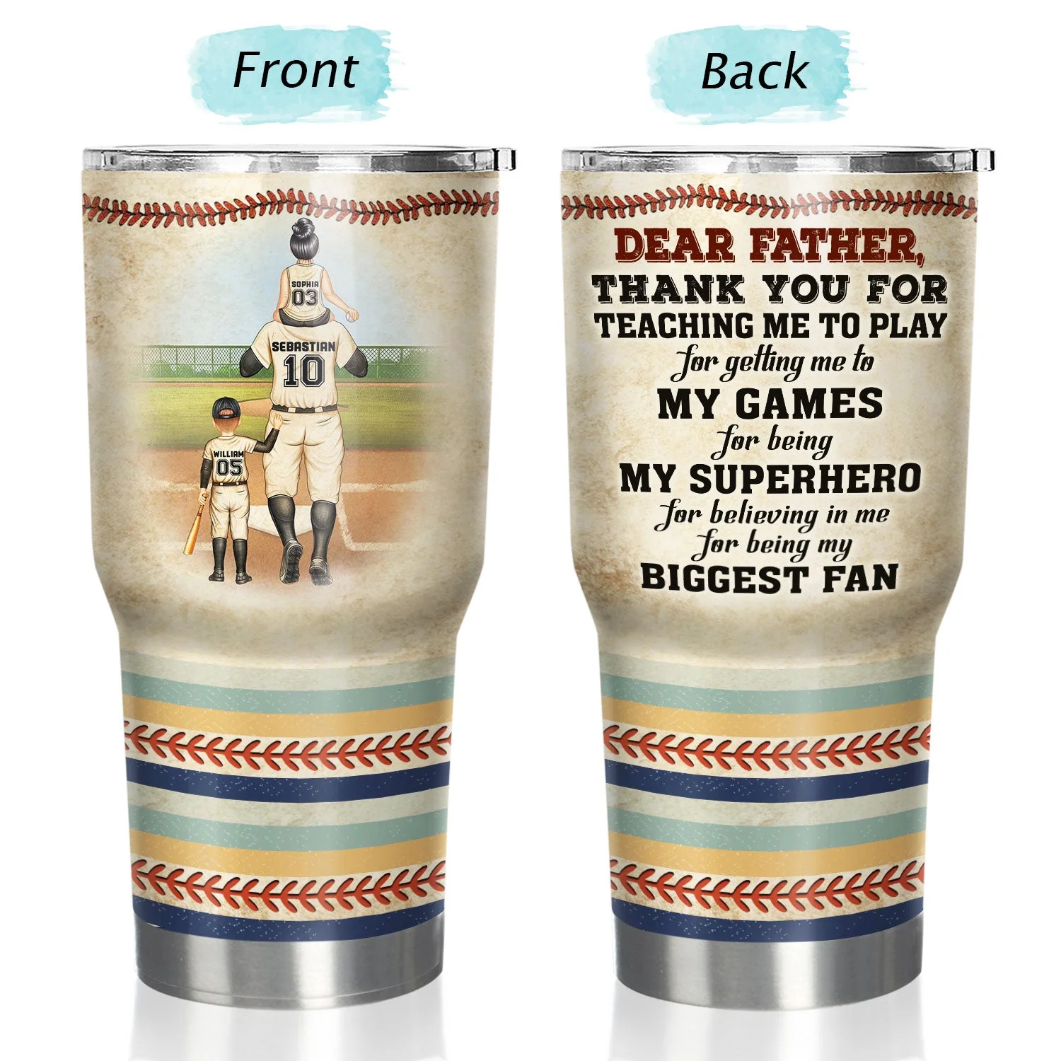 Dear Dad Thank You For Teaching Me - Gift For Father, Baseball Fans, Softball - Personalized Custom 30 Oz Tumbler - Image 3
