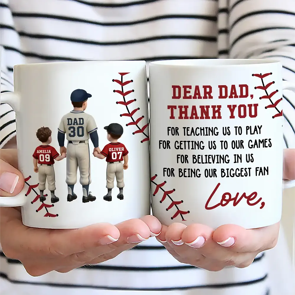 Dear Dad Thank You For Teaching Me Play Baseball - Personalized Mug - Image 2