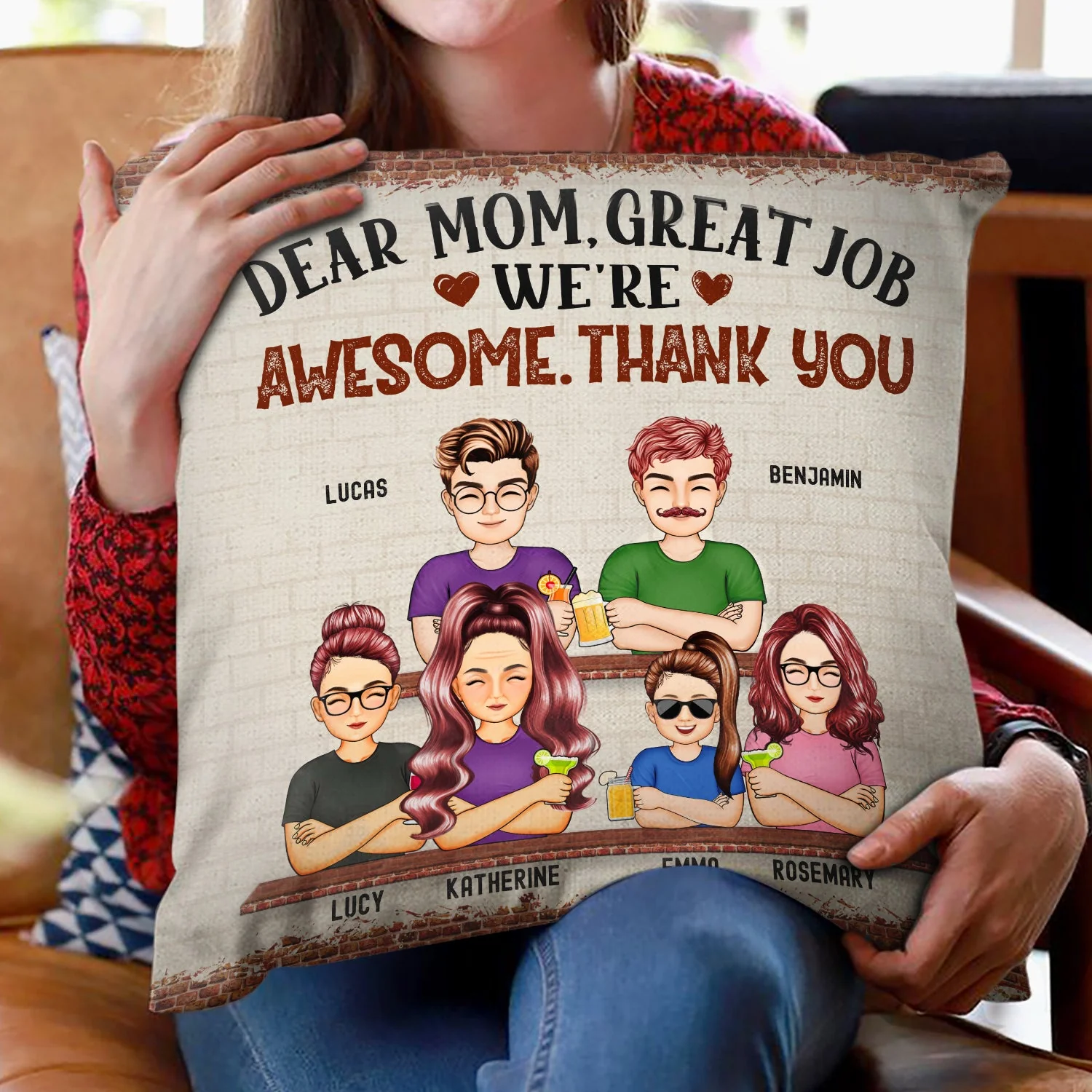 Dear Mom Great Job We're Awesome Thank You - Birthday, Loving Gift For Mommy, Mother, Grandma, Grandmother - Personalized Custom Pillow - Image 2
