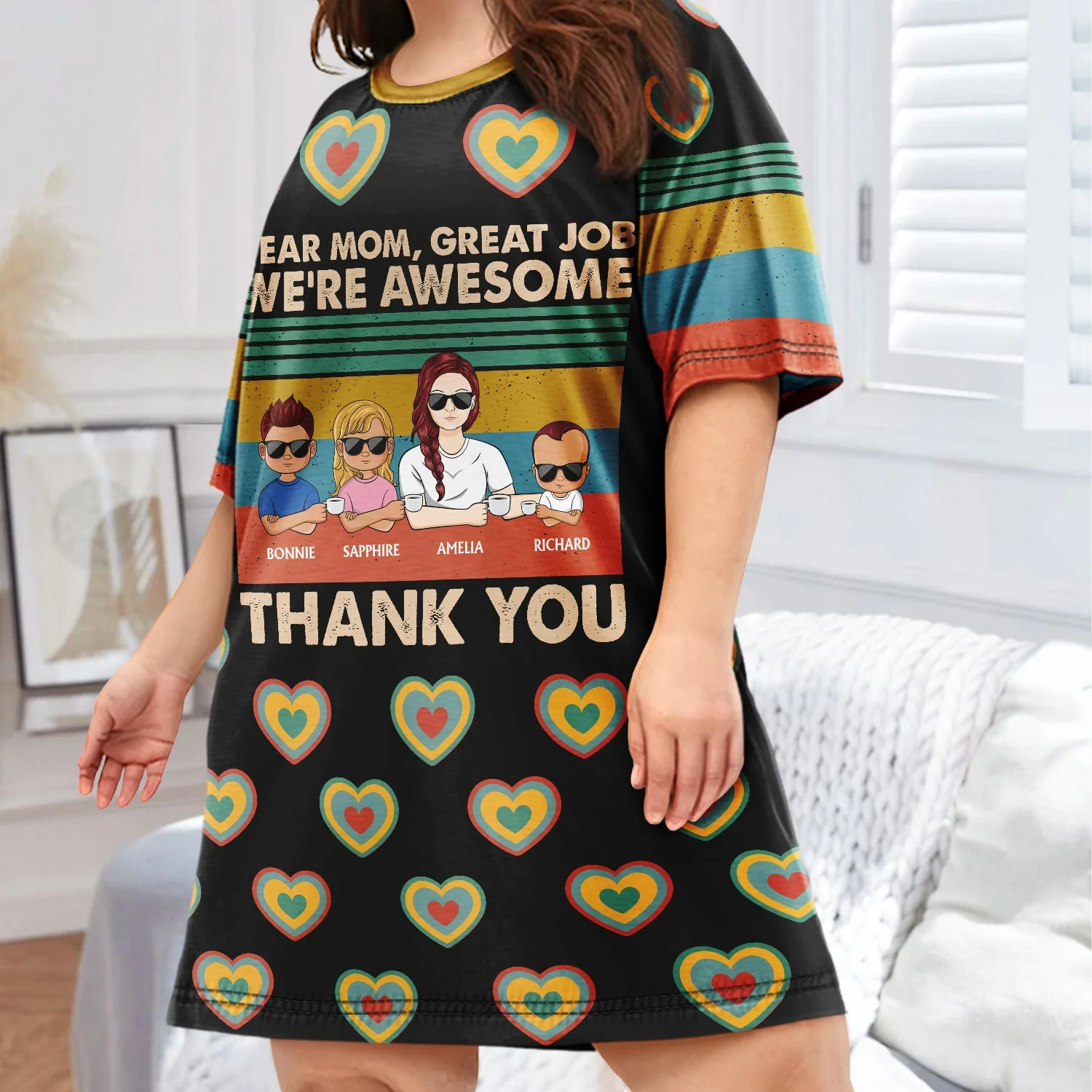 Dear Mom Great Job We're Awesome Thank You Young - Birthday, Loving Gift For Mother, Grandma, Grandmother - Personalized Women's Sleep Tee - Image 3