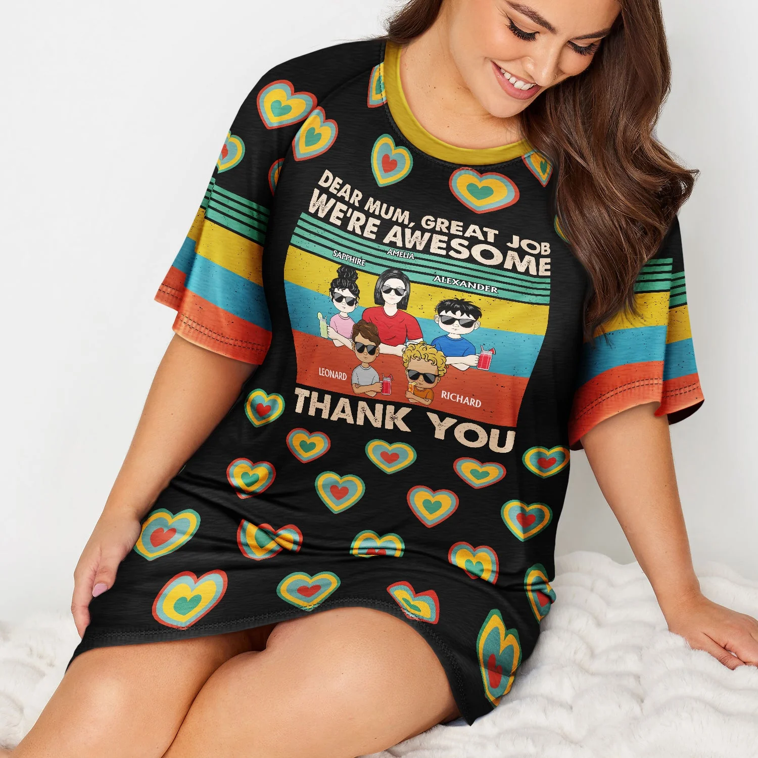 Dear Mom Great Job We're Awesome Thank You Young - Birthday, Loving Gift For Mother, Grandma, Grandmother - Personalized Women's Sleep Tee - Image 4