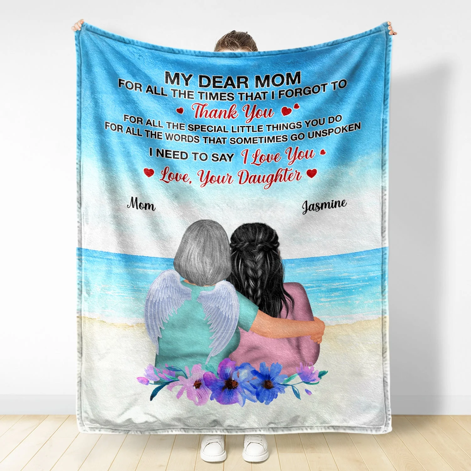 Dear Mom Thank You For Being My Superwoman - Birthday, Family Gift For Mother, Grandma, Daughter, Granddaughter - Personalized Custom Fleece Blanket - Image 2