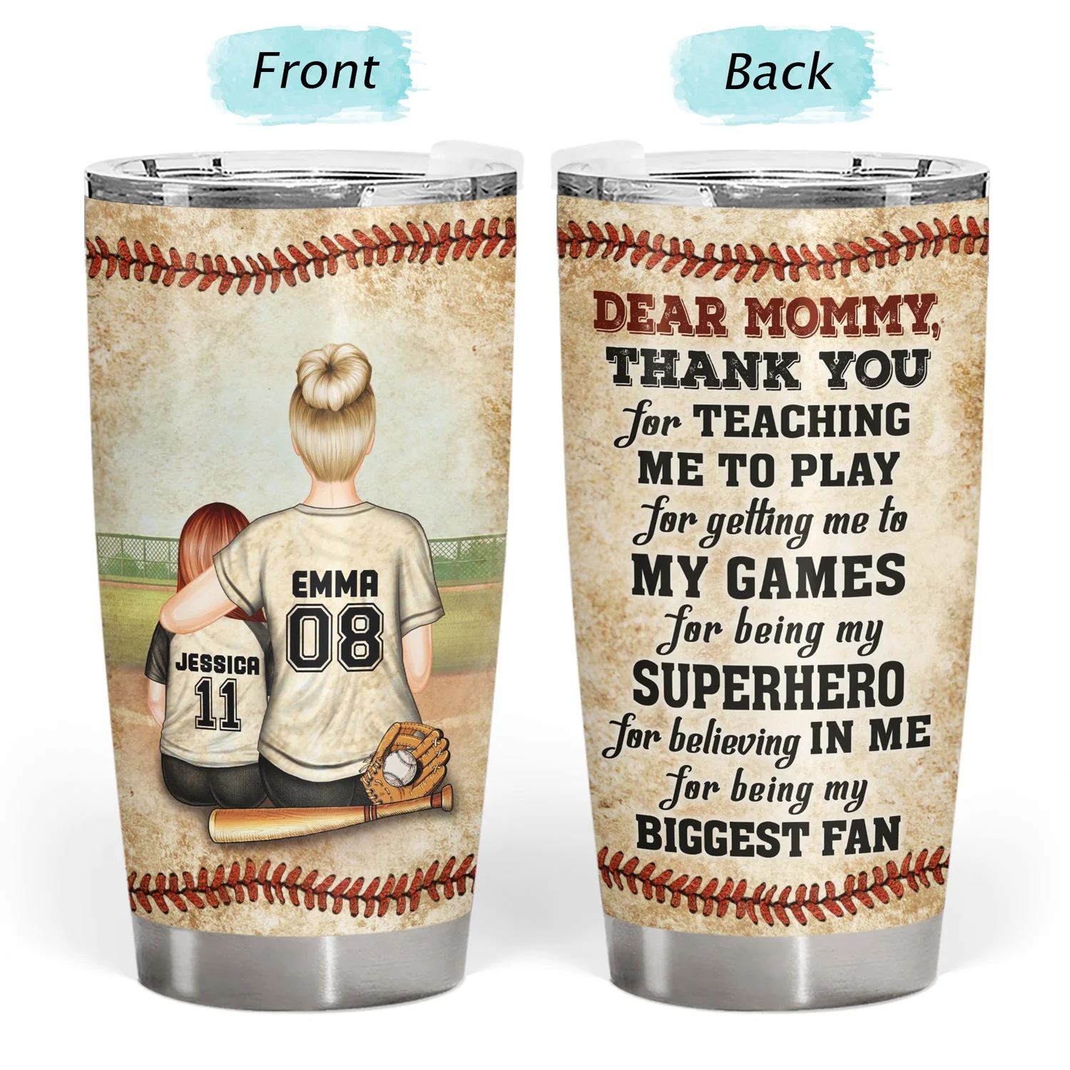 Dear Mom Thank You For Teaching Me - Birthday, Loving Gift For Baseball, Softball Fan, Mom, Mother - Personalized Custom Tumbler - Image 3