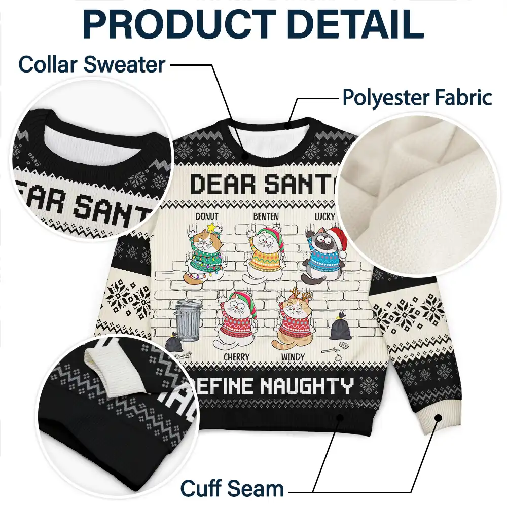 Dear Santa Define Naughty Cat Lovers - Personalized Unisex Ugly Sweater - Image 6