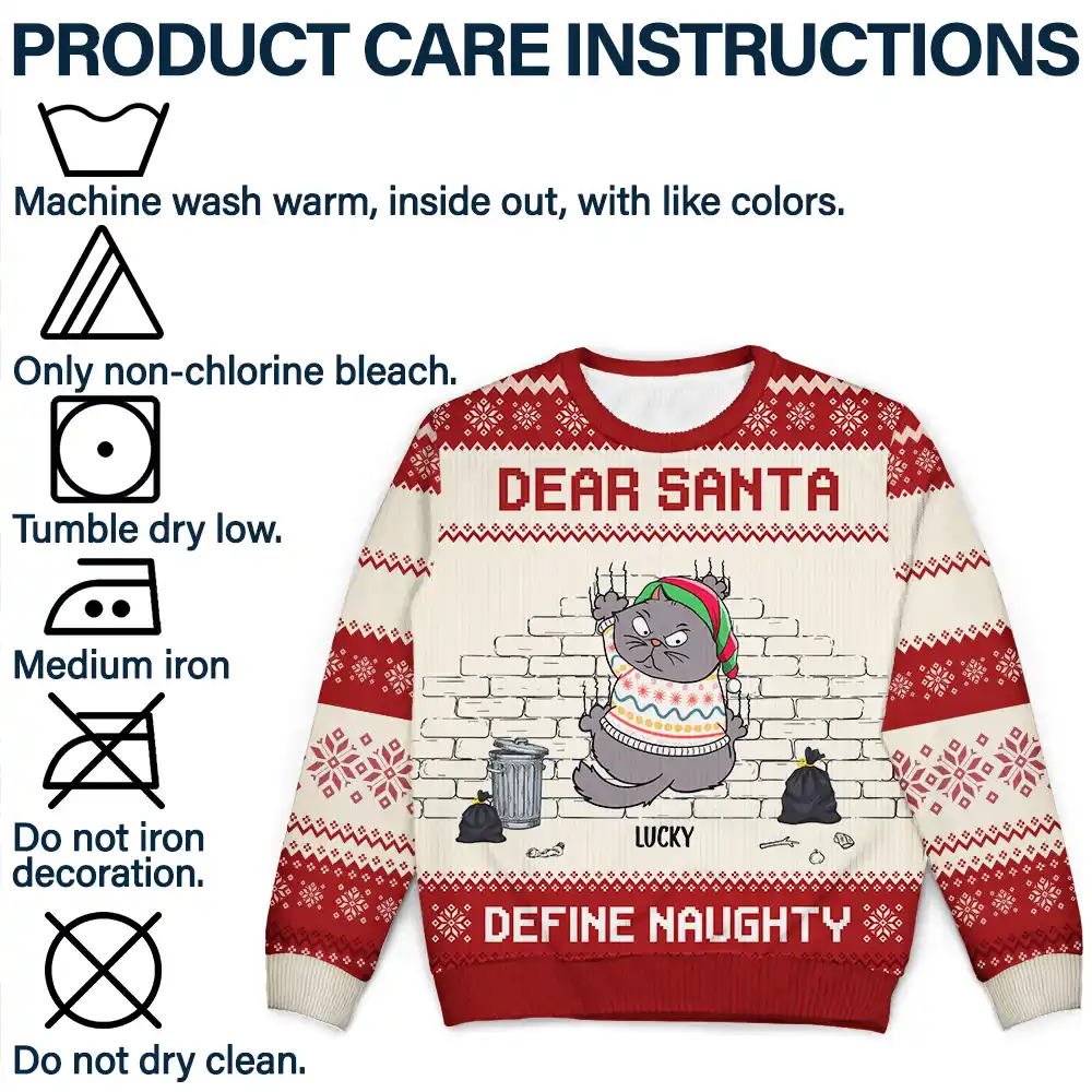 Dear Santa Define Naughty Cat Lovers - Personalized Unisex Ugly Sweater - Image 7
