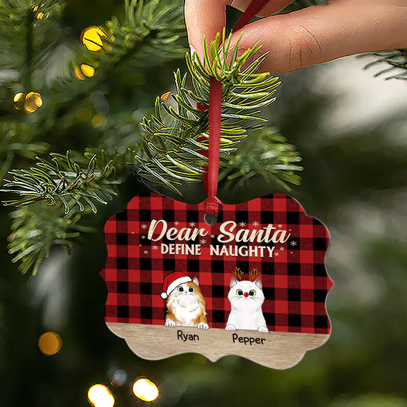 Dear Santa Define Naughty Christmas Cat - Christmas Gift For Cat Lovers - Personalized Custom Wooden Ornament, Aluminum Ornament - Image 5