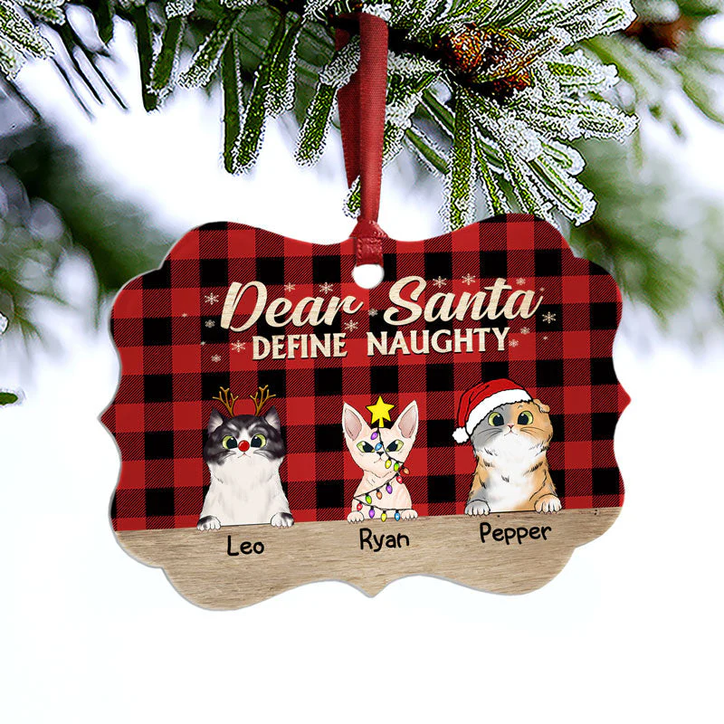 Dear Santa Define Naughty Christmas Cat - Christmas Gift For Cat Lovers - Personalized Custom Wooden Ornament, Aluminum Ornament - Image 6