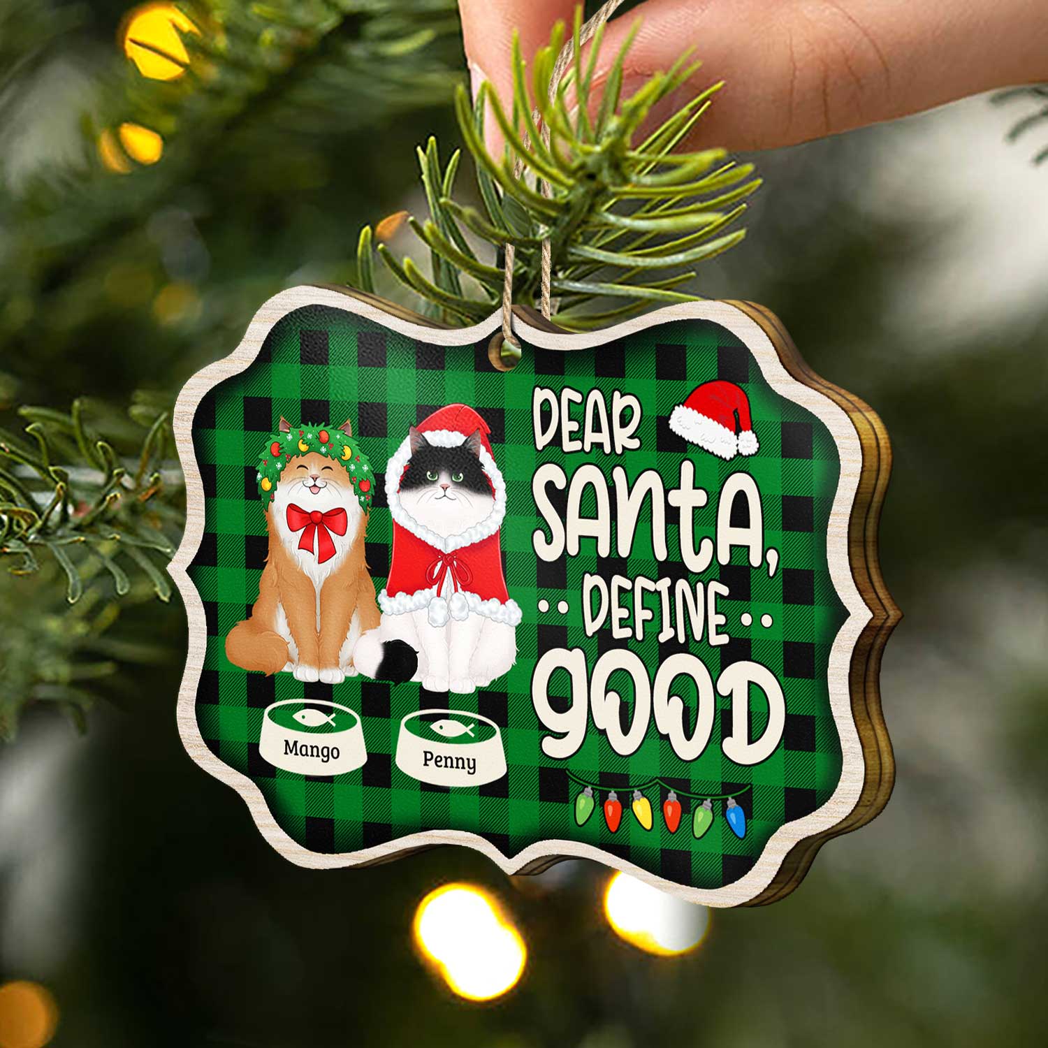 Dear Santa Define Naughty - Christmas Gift For Cat Lovers - Personalized Medallion Wooden Ornament - Image 2