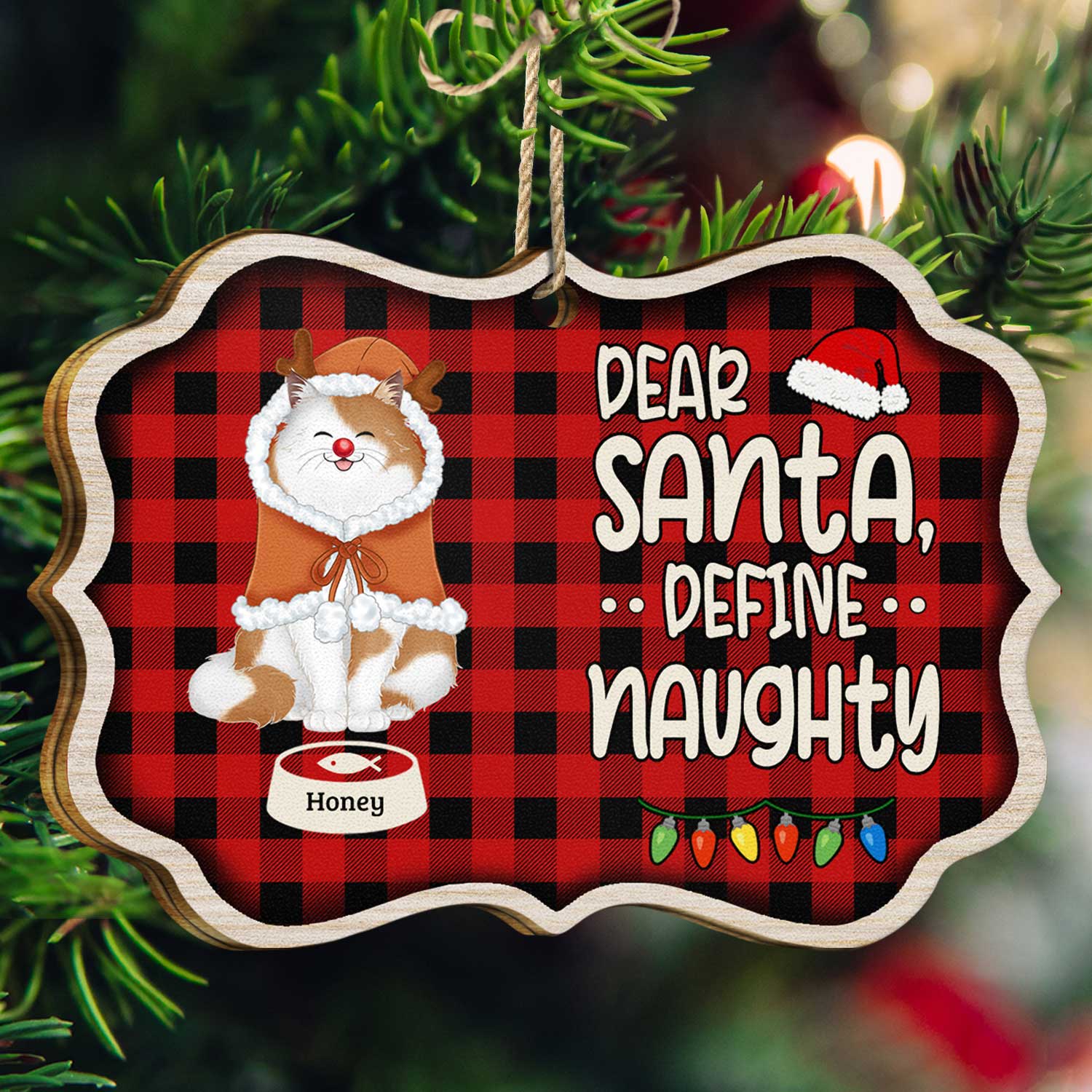 Dear Santa Define Naughty - Christmas Gift For Cat Lovers - Personalized Medallion Wooden Ornament - Image 3