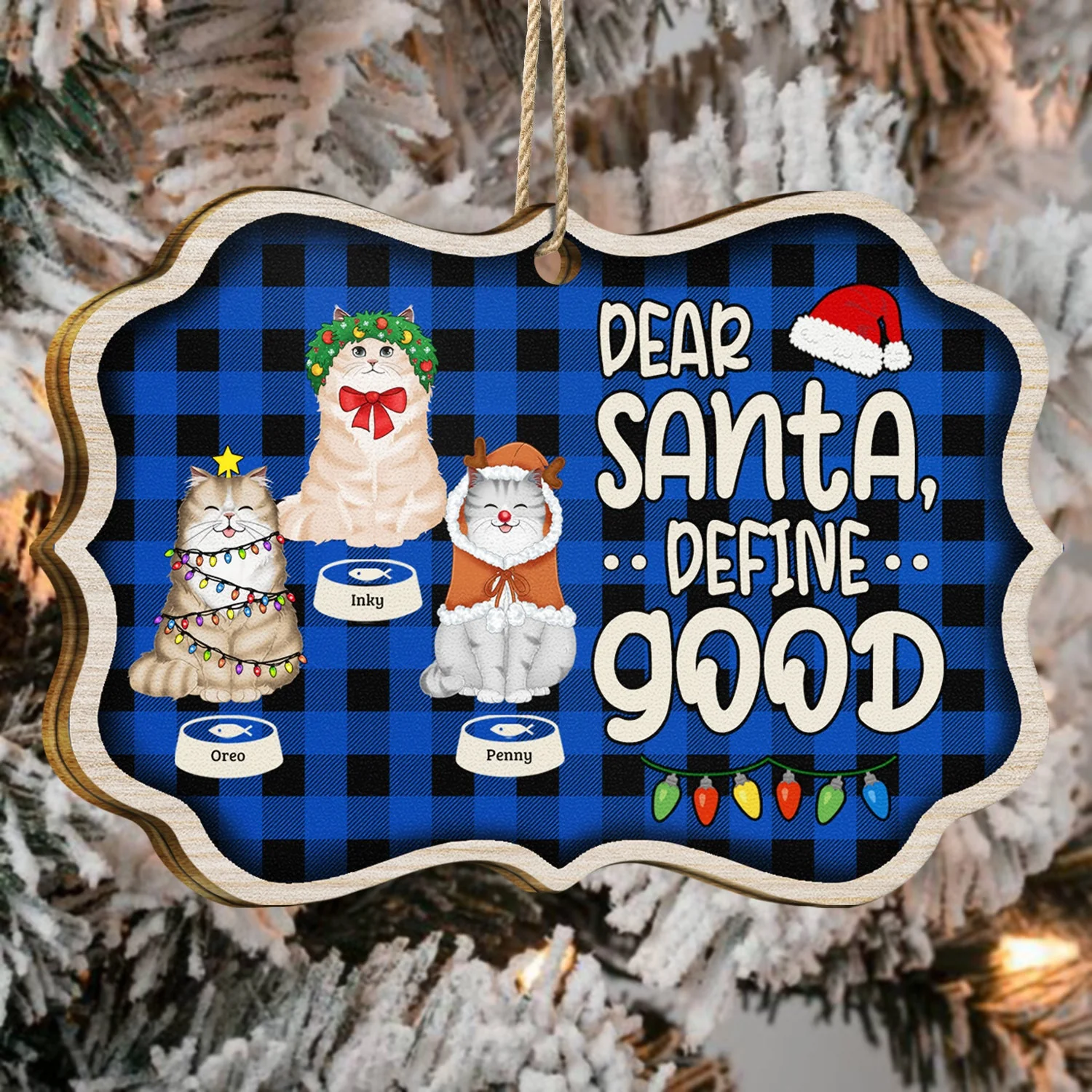 Dear Santa Define Naughty - Christmas Gift For Cat Lovers - Personalized Medallion Wooden Ornament - Image 4