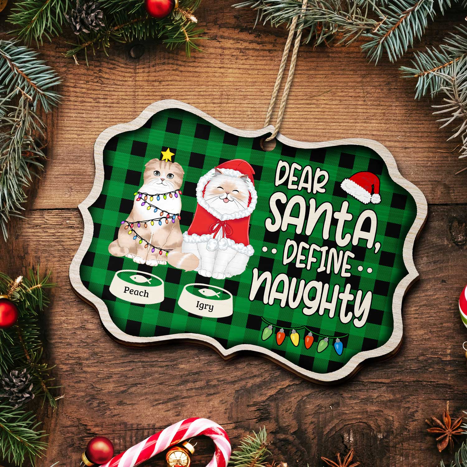 Dear Santa Define Naughty - Christmas Gift For Cat Lovers - Personalized Medallion Wooden Ornament - Image 5