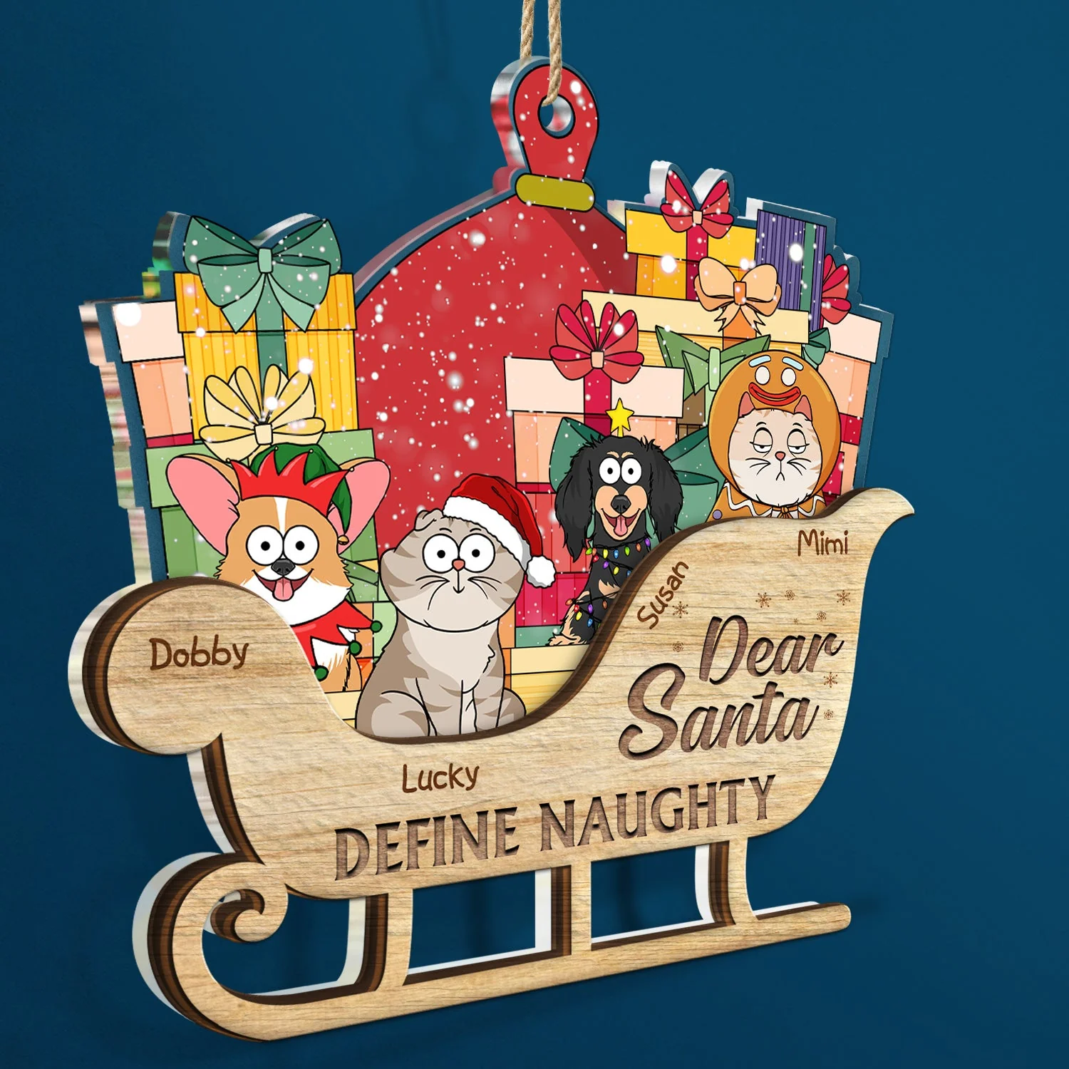 Dear Santa Define Naughty Dogs, Cats - Christmas, Birthday, Funny Gift For Dog Lovers, Cat Lovers, Pet Owners - Personalized 2-Layered Mix Ornament - Image 2